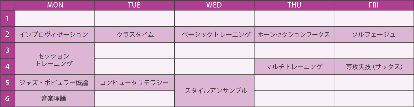 1年次 時間割(例)